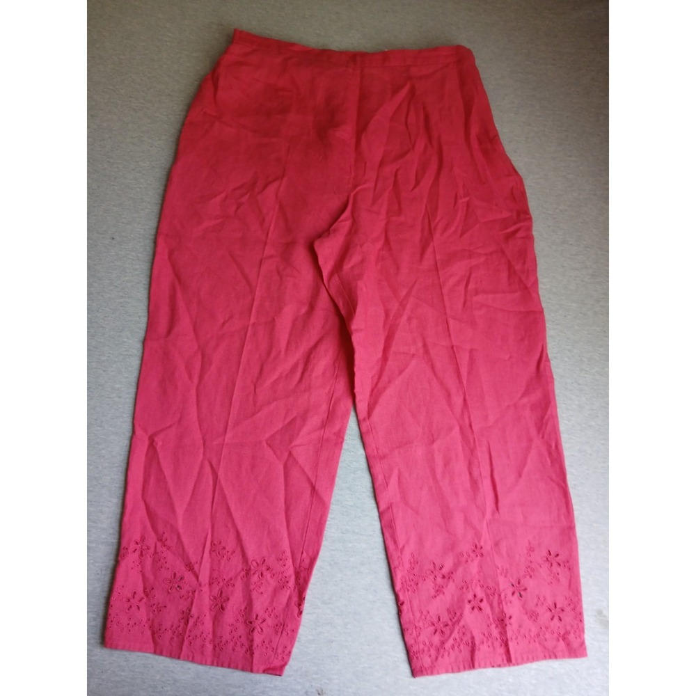 Talbots Pants 12 Irish Linen Crop Wide Leg Eyelet Lace Bohemian Cottage Core
